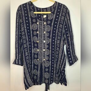 David Rose Vintage Button Down Long Sleeve Black White Paisley Pattern 16W Shirt